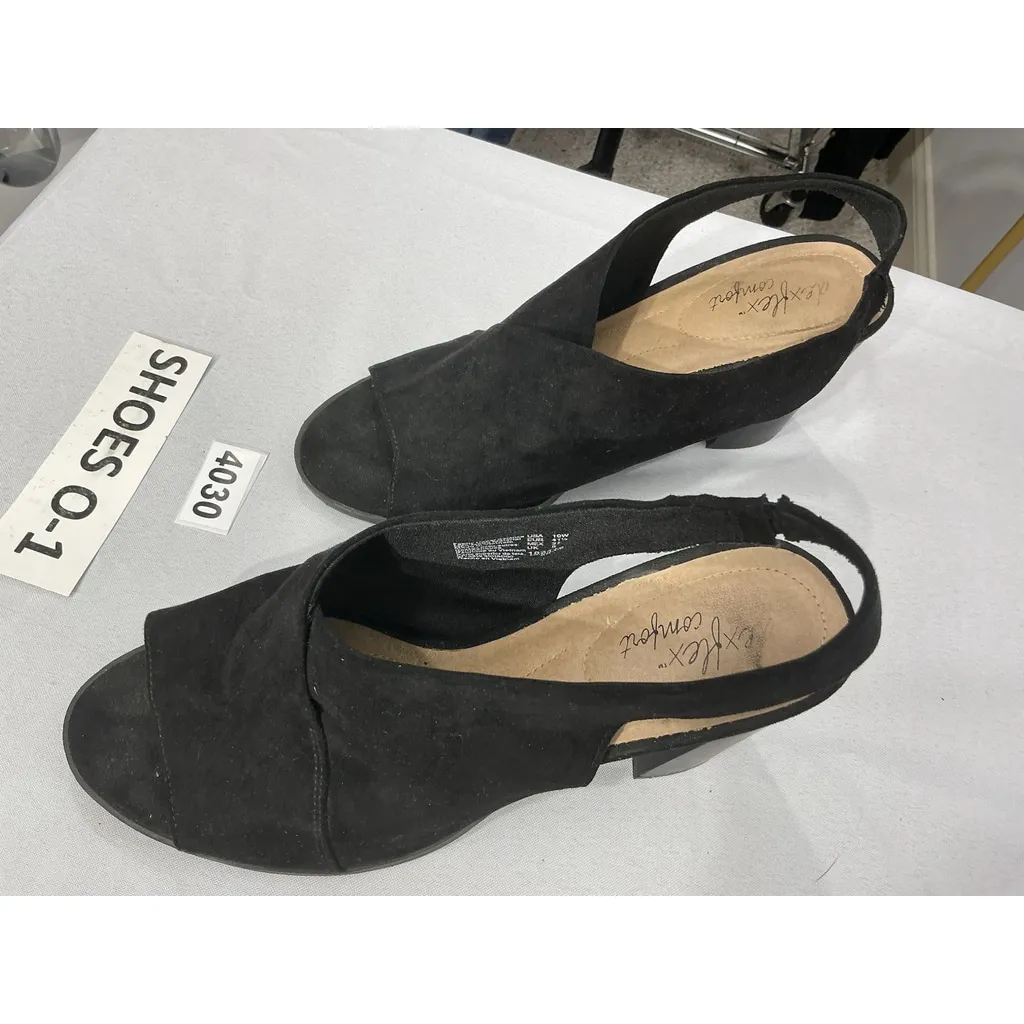 Womans Dexflex Comfort Shoes 10 W Black Slip On Sling Back Peep Toe Block Heel - Image 3