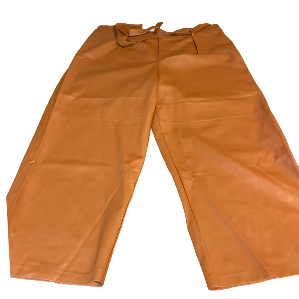 ELOQUII BROWN FAUX LEATHER PAPER BAG WIDE LEG TROUSERS (22) - Image 9