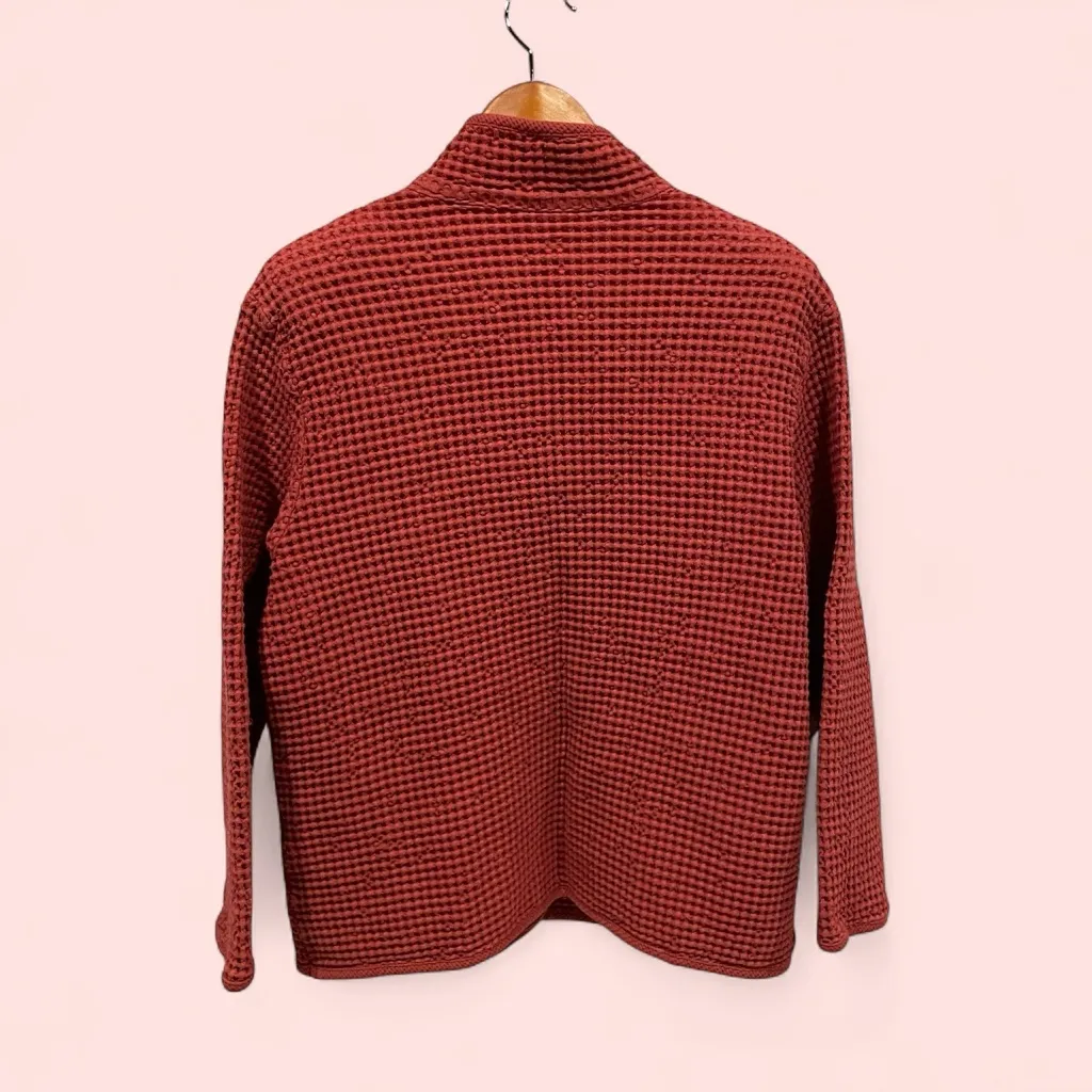 Vintage 90’s dusty rose chunky waffle jacket wooden buttons pockets cotton soft Pink Size M - Image 3