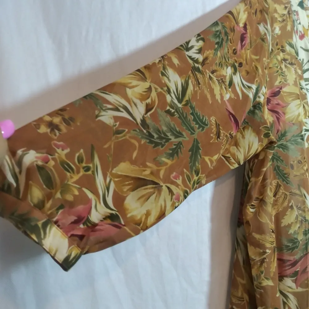 Christopher Banks Neutral Floral Peasant Button Up Blouse Top Size 16/18 Orange - Image 7