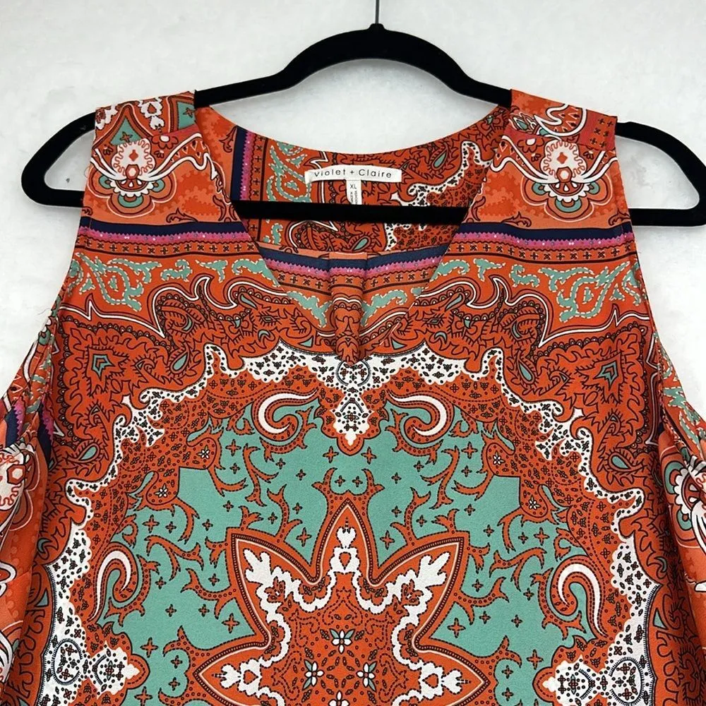 Anthropologie Violet + Claire Womens XL Sleeveless Boho Scarf Print Top Blouse - Image 2
