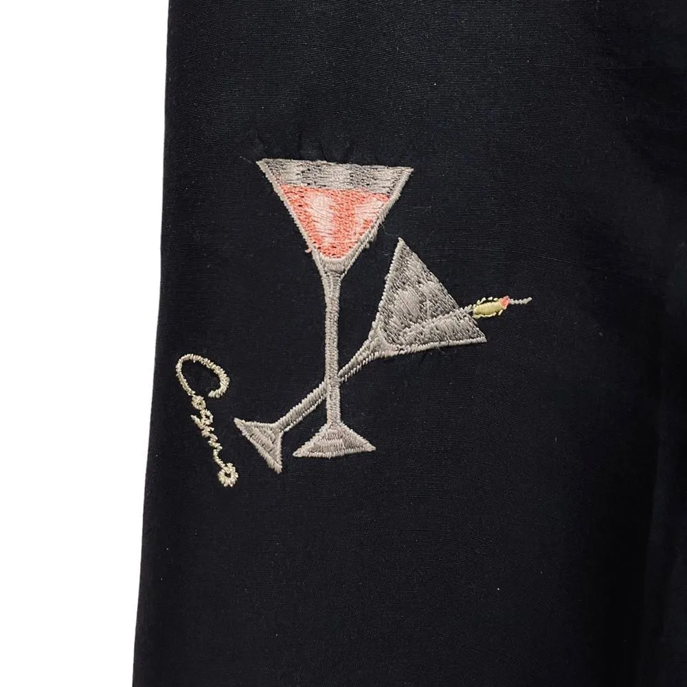 SLB Vintage Silk Embroidered Martini Cocktail Party Novelty Cropped Trousers Size 10 - Image 3