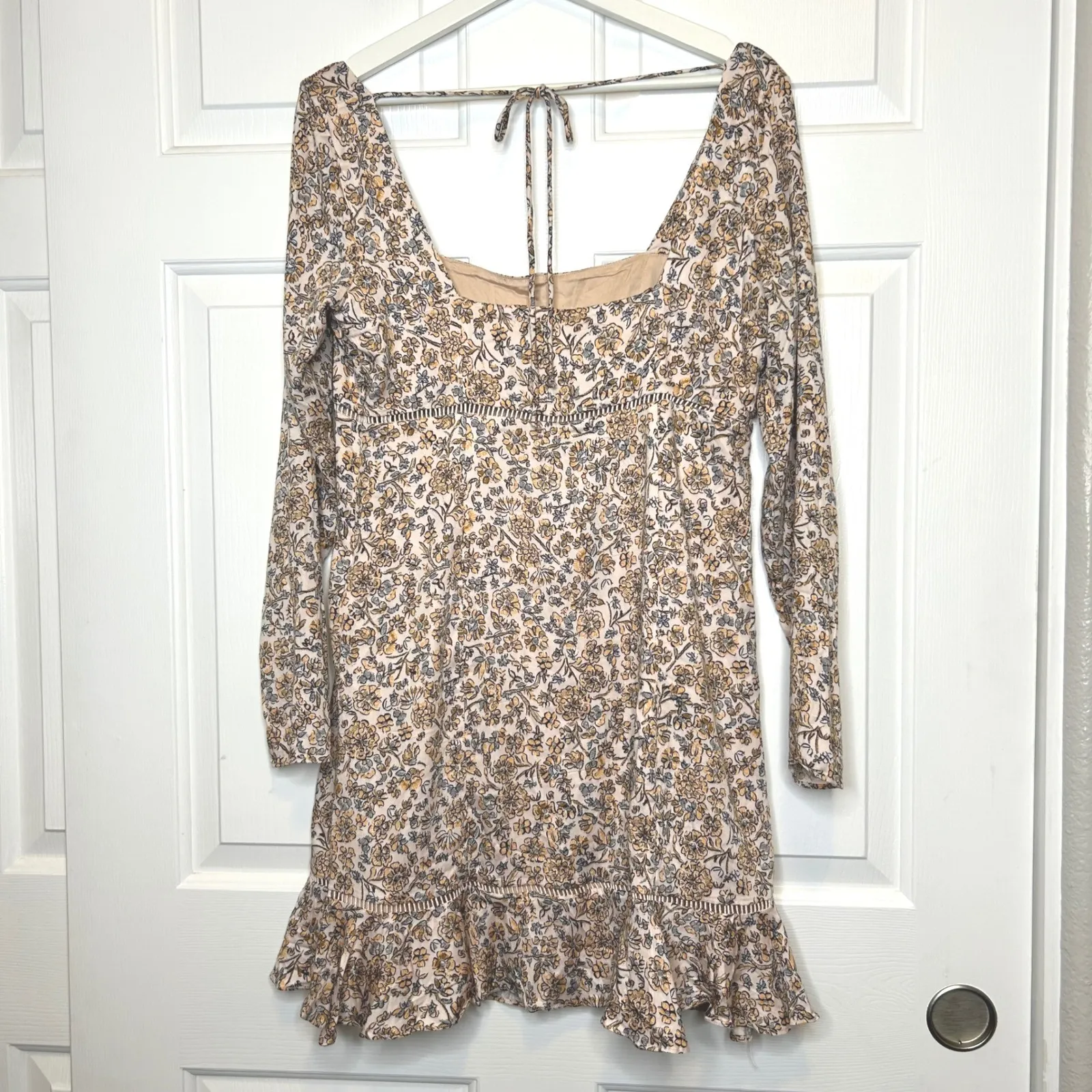 Free People Boheme Ivory Combo Floral Flounce Mini Dress Long Sleeve Boho 12 - Image 5