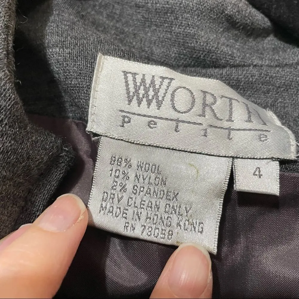 Worth Grey Wool Full Zip Fitted Jacket Blazer Womans 4 Preppy Office Work Gray - Image 2