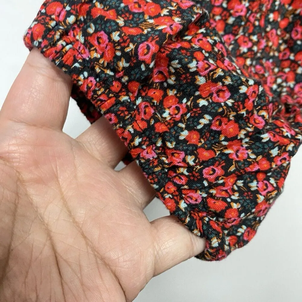 Gap Floral Top Bluse Womens XL Long Sleeve Square Neck Top Red Botanical Spring - Image 3