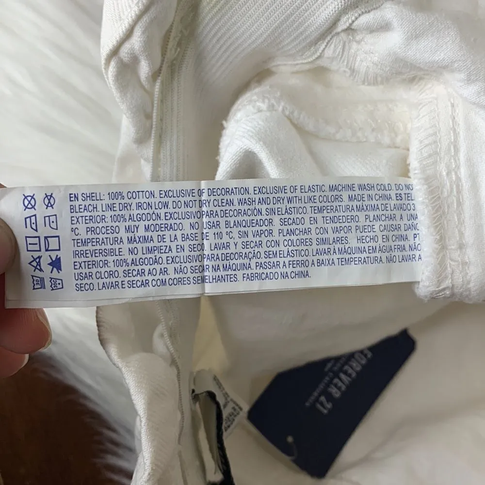 Forever 21 White High Waist Paper Bag Denim Mini Skirt Size Small - Image 5