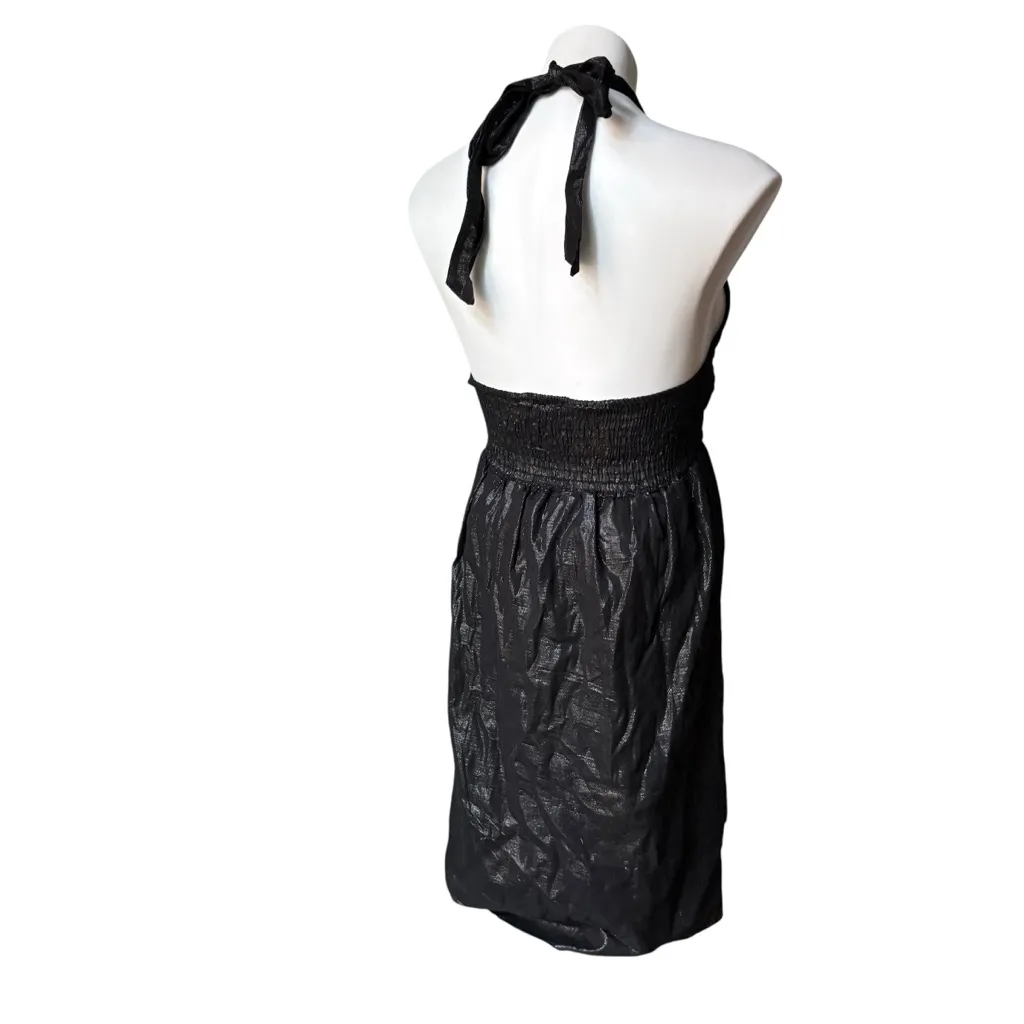 NWT, Vintage Funky People Black Metallic Floral Detail Halter Dress, Sz S - Image 6