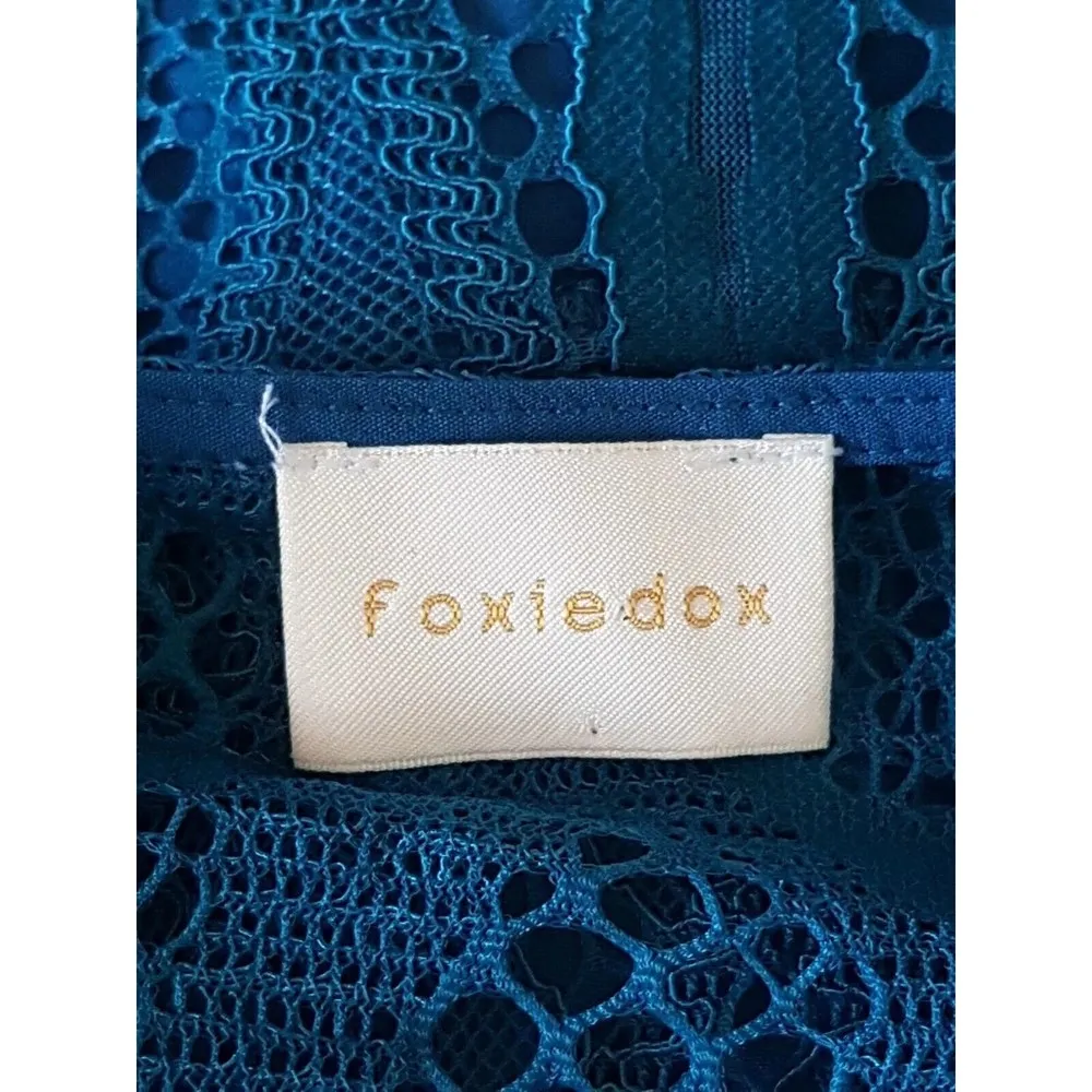 Foxiedox Womens Dress Size Medium Crochet Teal Blue Lace Gloria Bell Sleeve - Image 11