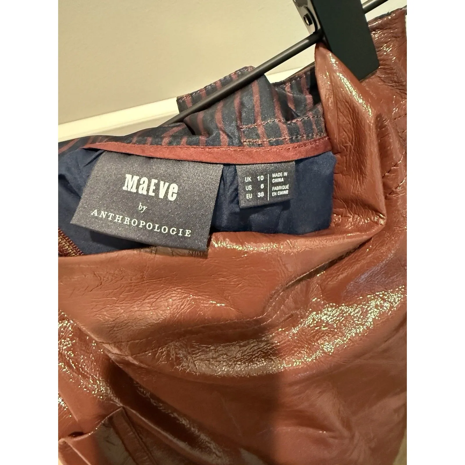 Anthropologie Maeve Faux Patent Leather Skirt Burgundy Wine US 6 Shiny Vinyl - Image 5