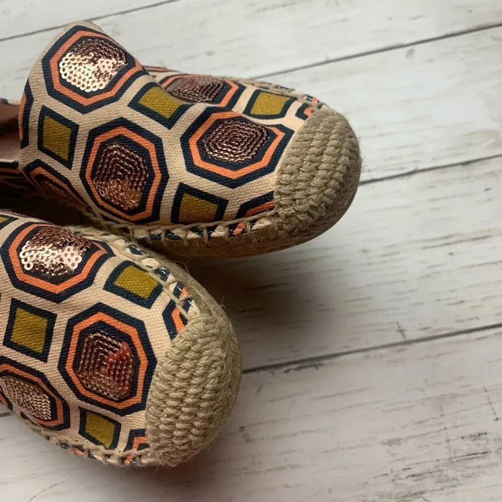 Tory Burch Cecily Sequin Embellished Espadrille 6 Flats Slip On Shoes Geometric - Image 6