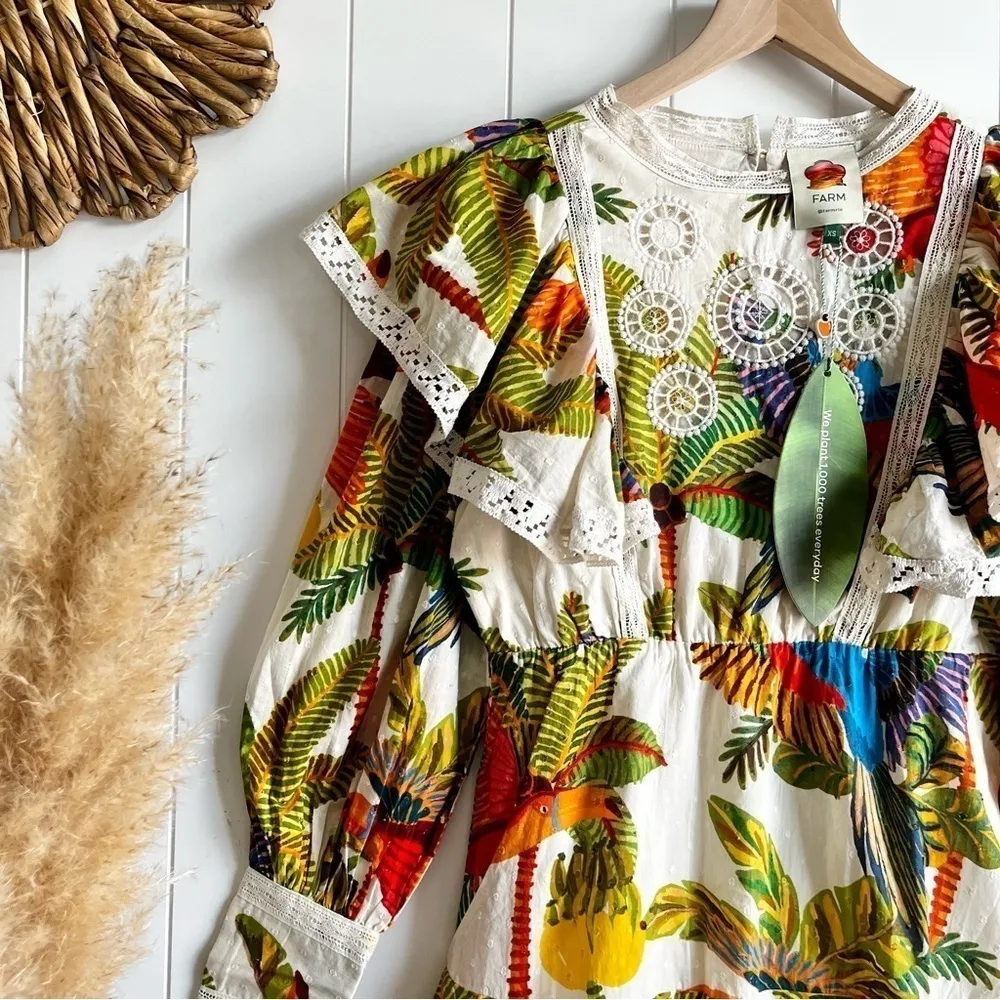 Dress FARM Rio mini dress floral summer sundress event party vacation crochet - Image 2