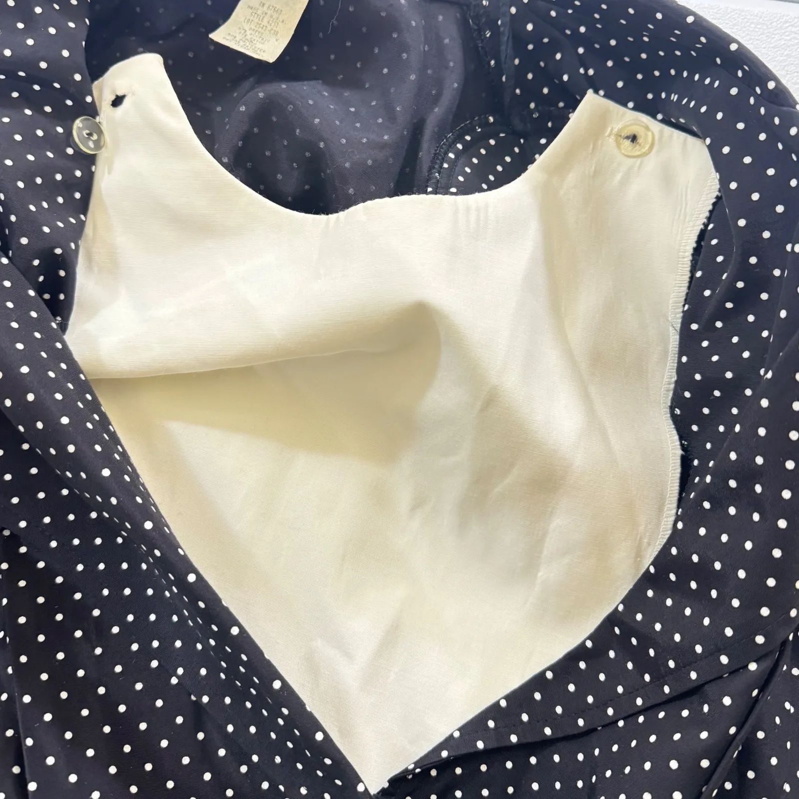 VTG 70 80 SJ Fashion PolkaDot Romper Black White Button Detail USA 16 whimsical - Image 9