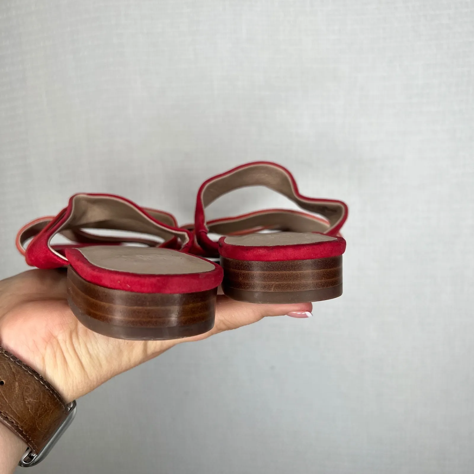 Alex‎ + Alex Red Suede Leather Strappy Block Heel Sandals Women's Shoes Size 7 - Image 5