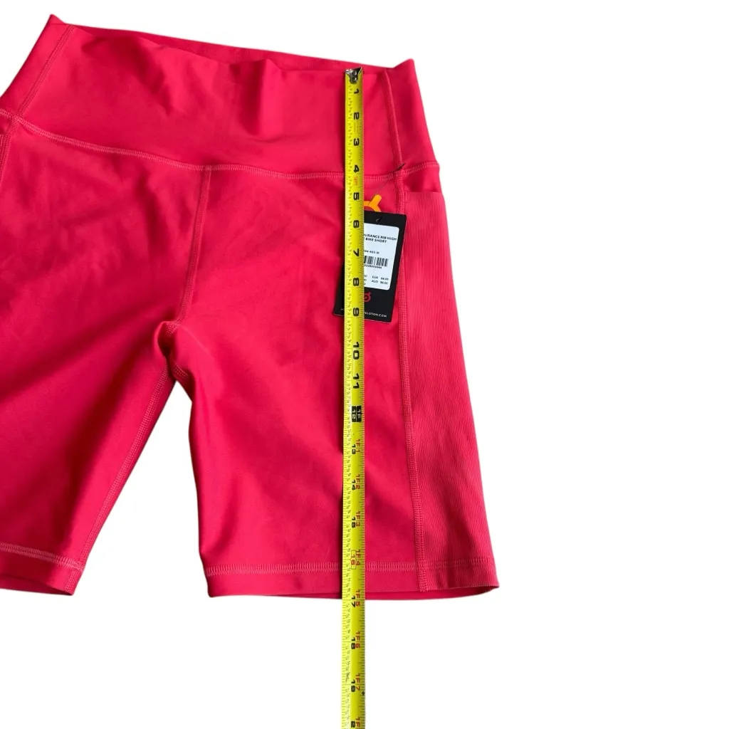 Peloton Women’s M Endurance Rib Highrise Biker Shorts Bright Pink Pockets NWT - Image 7