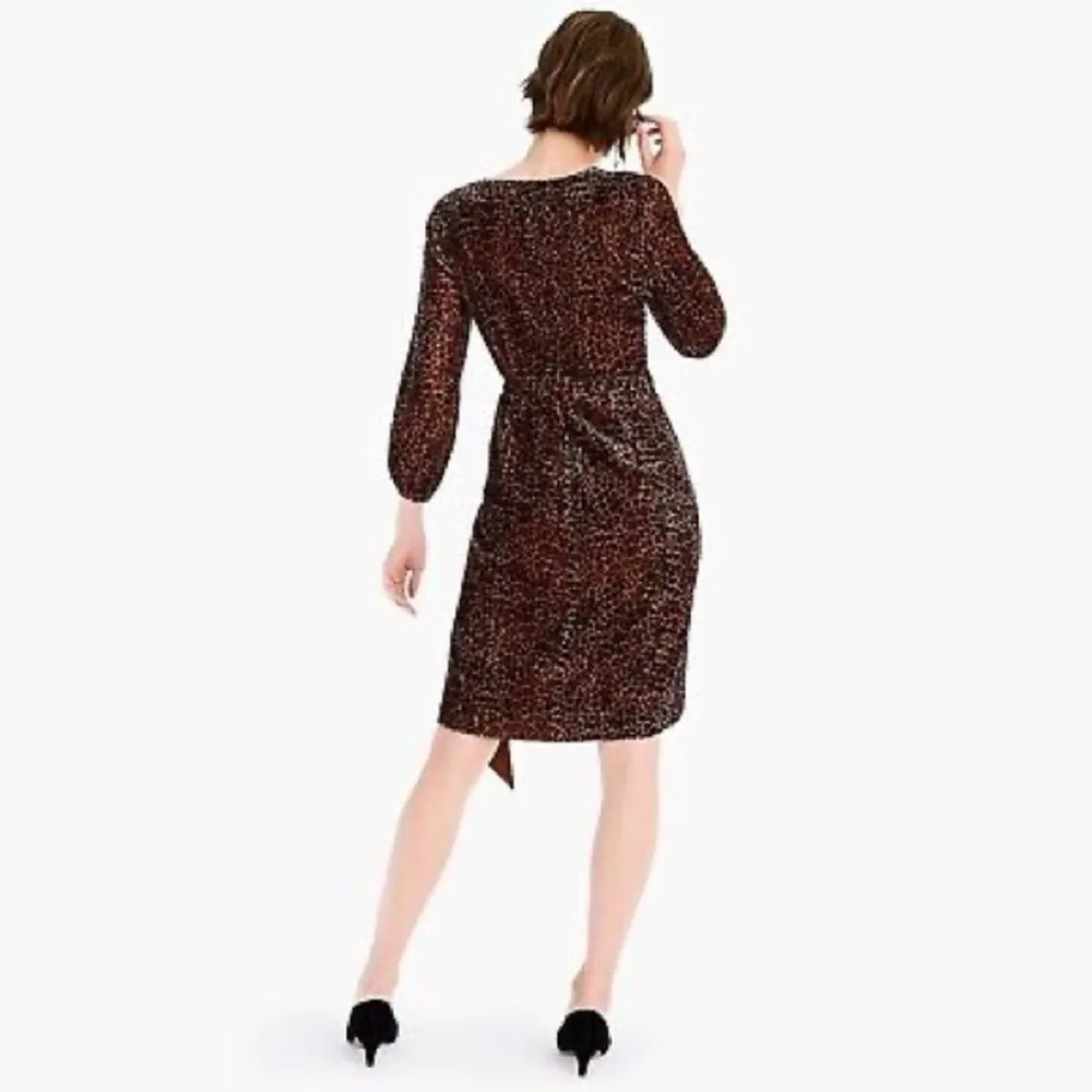J. Crew Velvet Drapey Wrap Dress Leopard Long Sleeve Size Petite 4 K0145 Career - Image 7