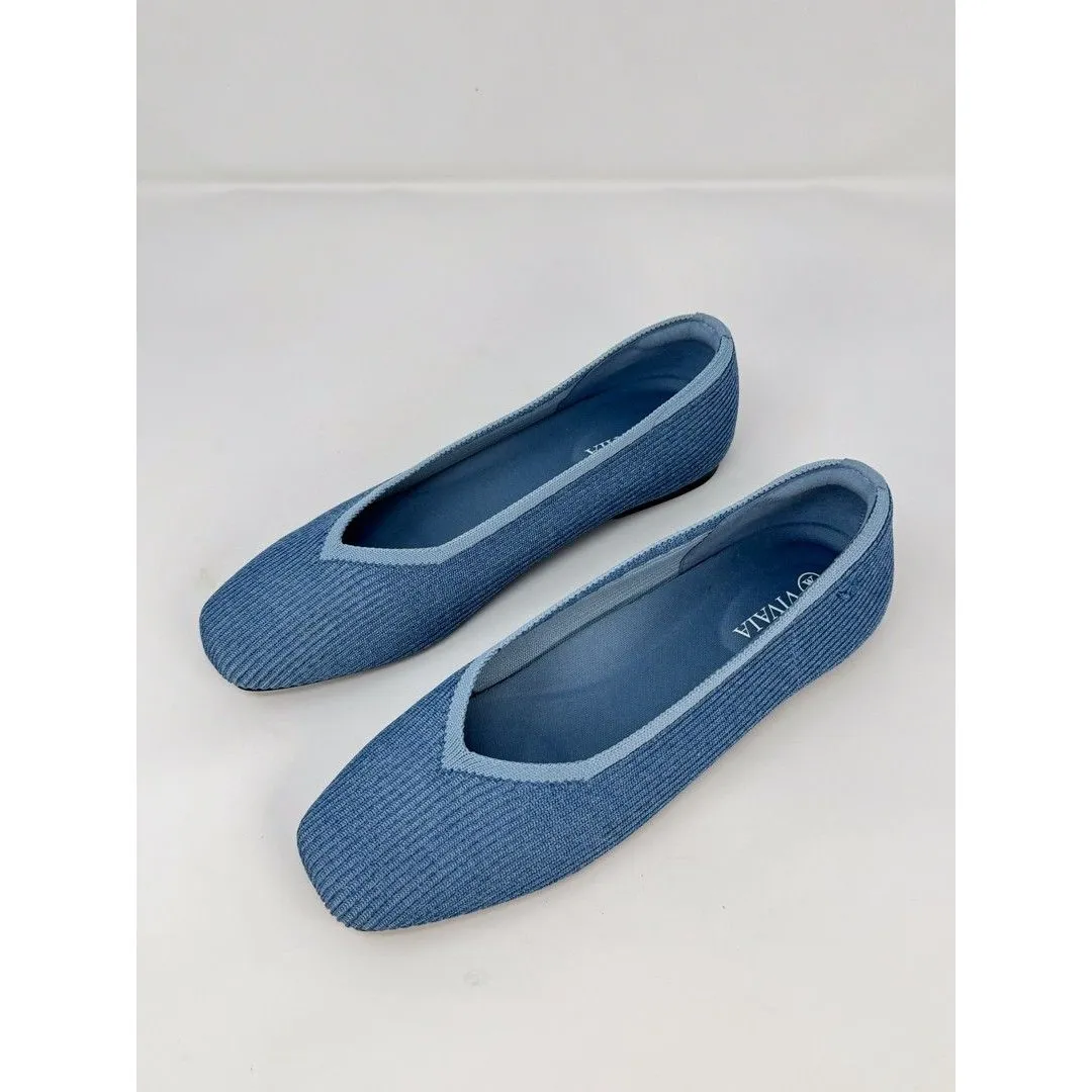 Vivaia Margot 2.0 Womens Ballet Flats Denim Blue Square V Cut Slip On 37.5 US 7 - Image 5