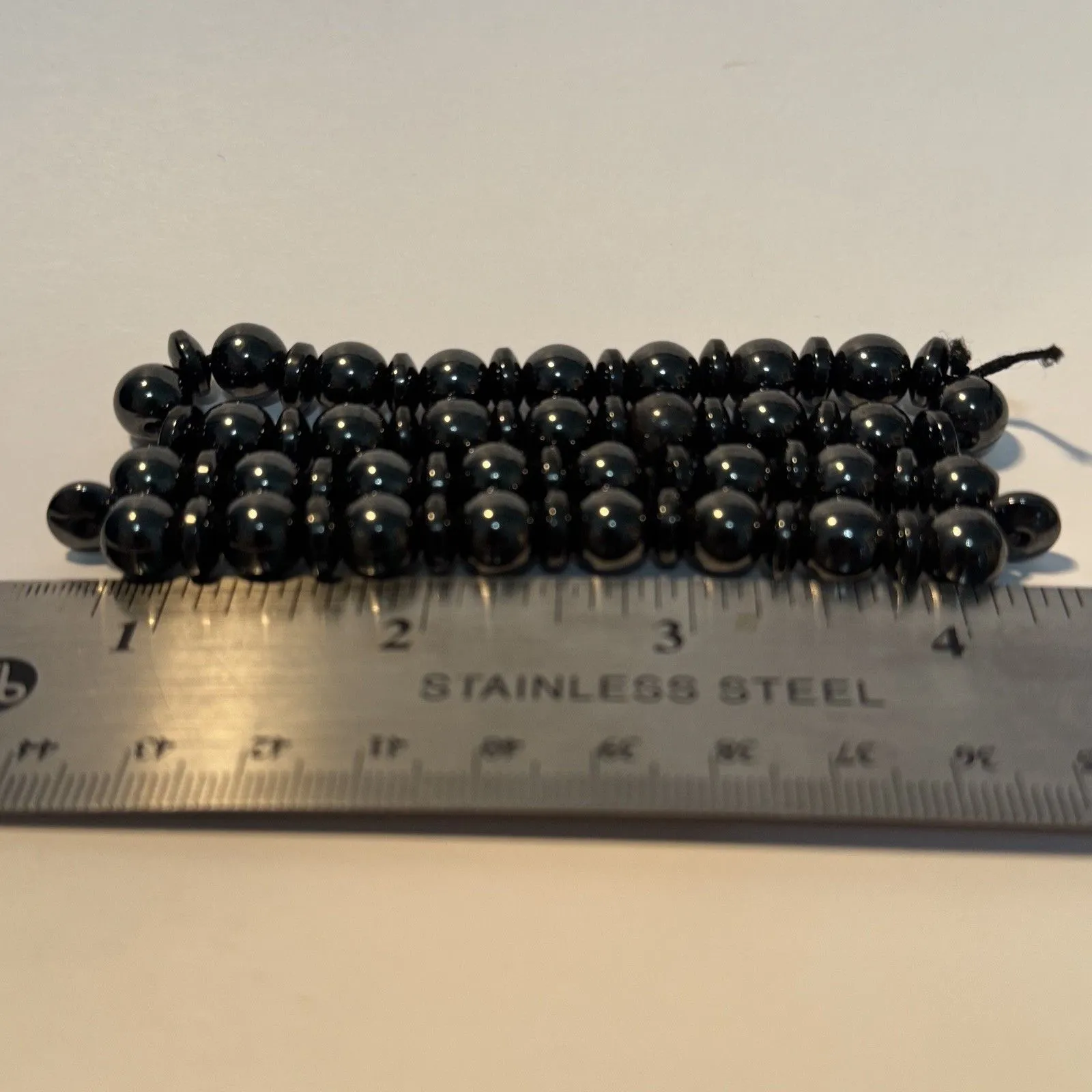 Natural Hematite Beaded Bracelets Set of 2 Stretch Elastic Stone Beads Black - Image 9