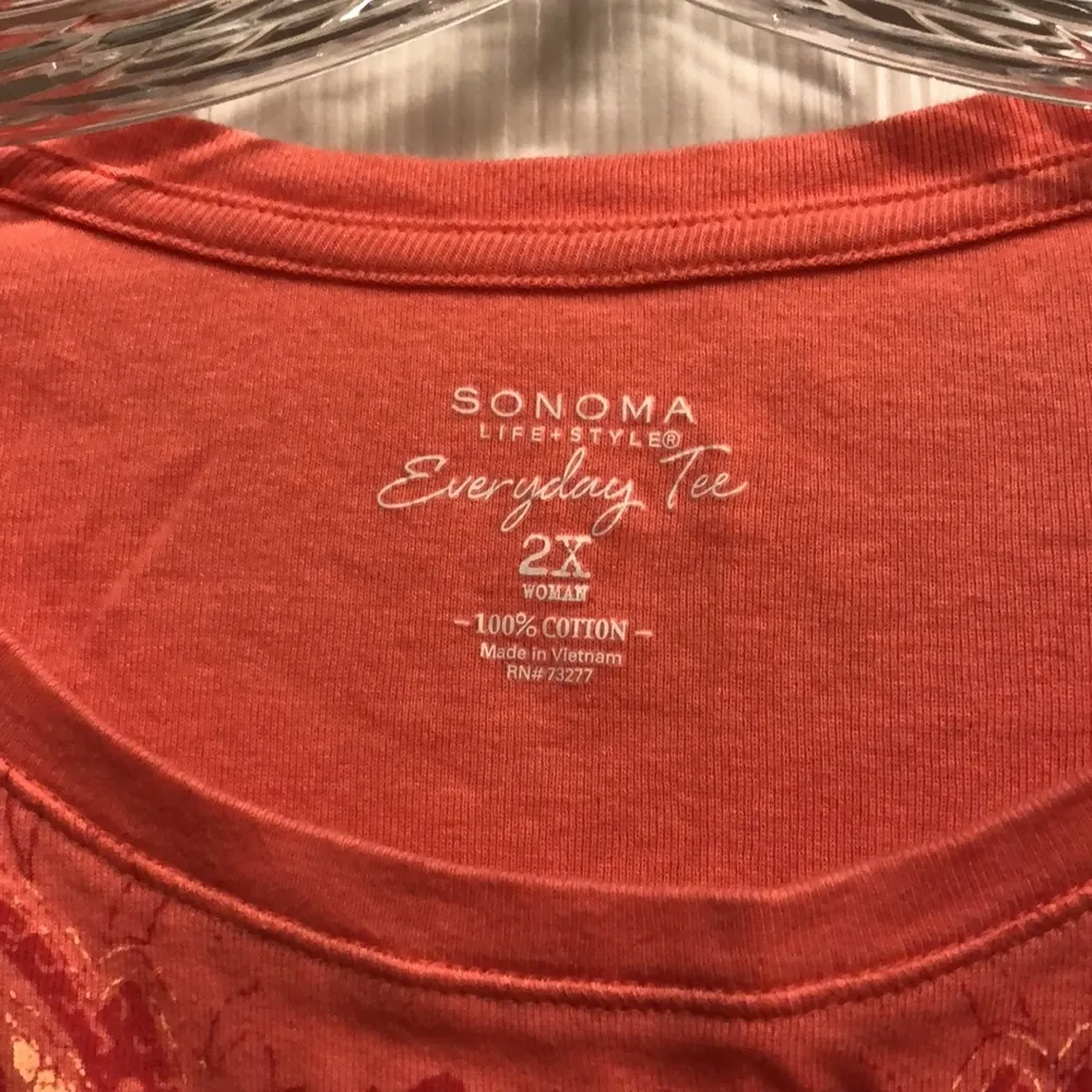 NWT Sonoma Coral Long Sleeve Aztec Tribal Print Tee 2X - Image 3