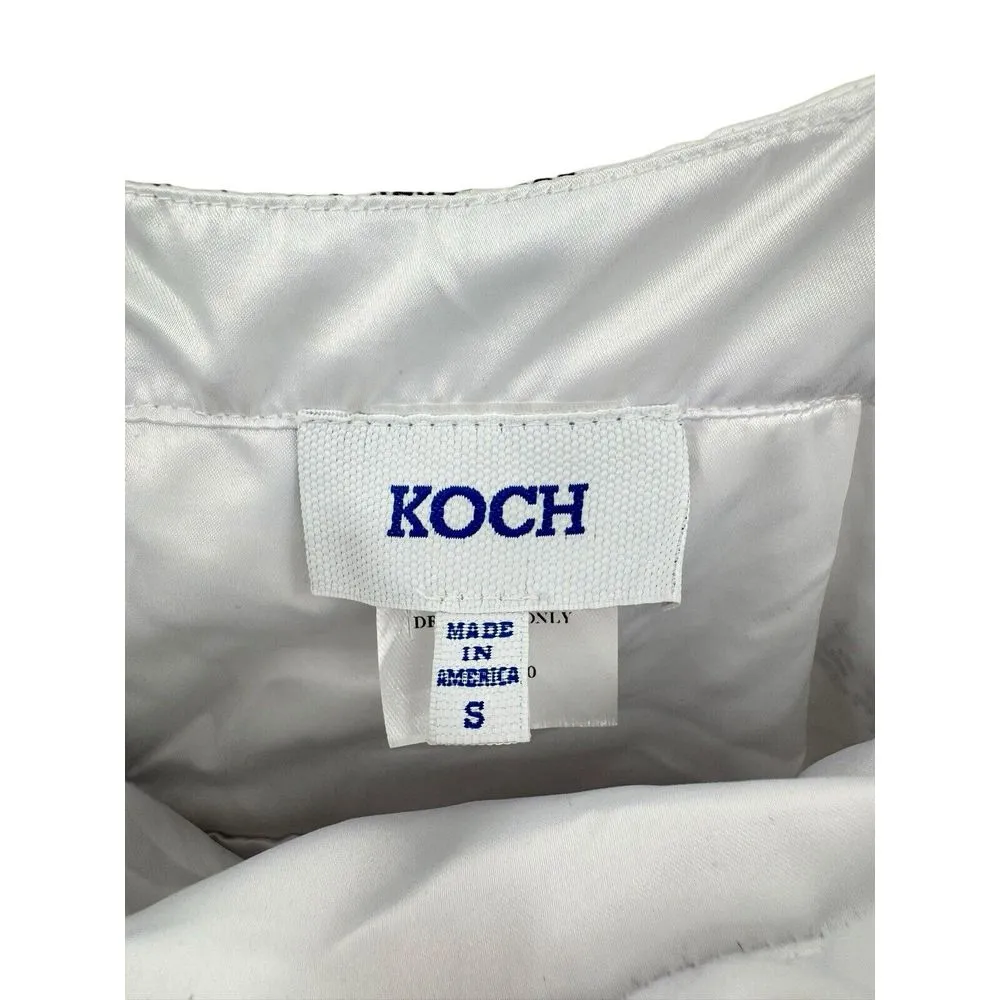 KOCH Book Writing Print Top Tiered Ruffle Crop Tank‎ Made In USA Size Small White - Image 6