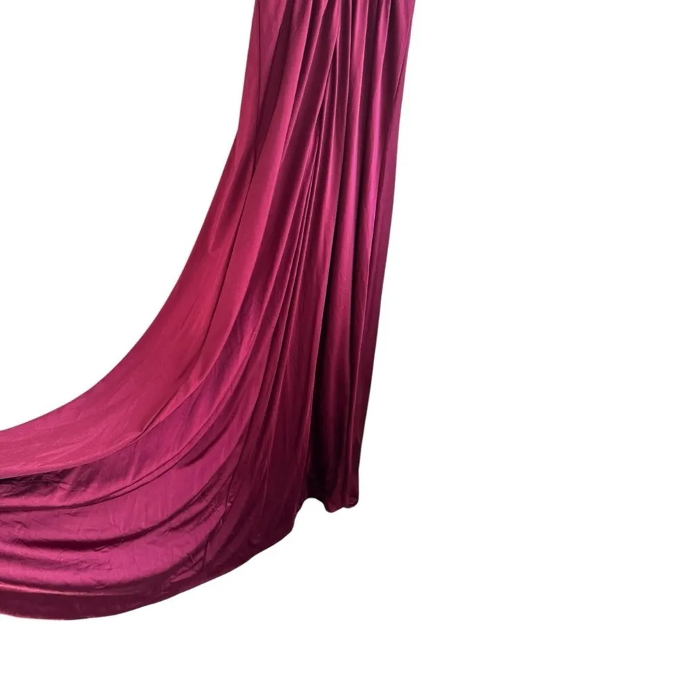 La Femme Plunge Neck A-Line Gown 2 Burgundy‎ 28547 Jersey - Image 8