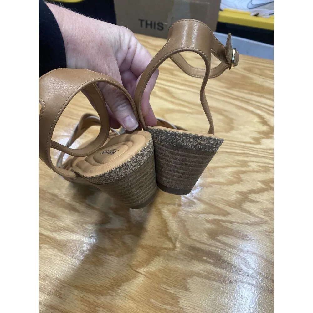 Earth Herly Woven Strappy Stacked Heel Dress Sandals Women 11 M Brown Leather S1 - Image 3