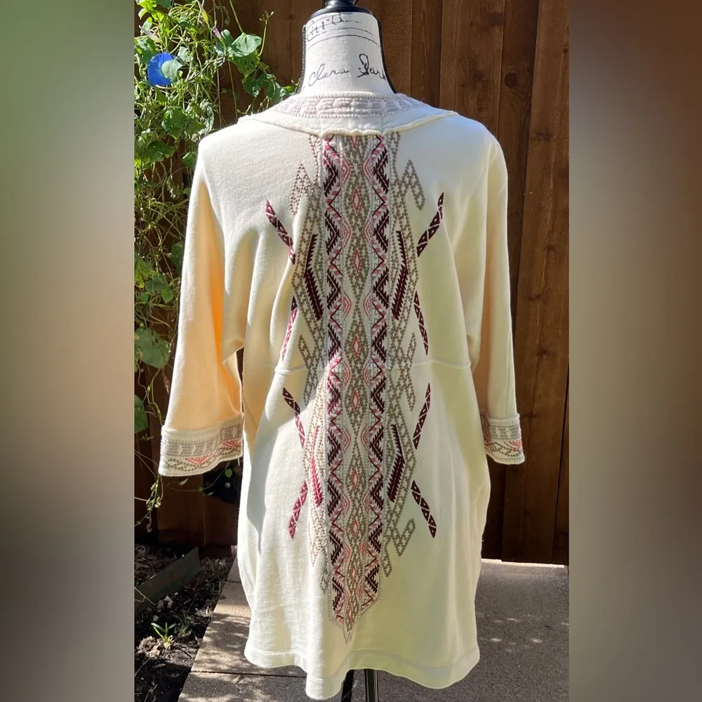 Johnny Was Women’s Knit Duster Jacket Cream Embroidered Boho Western Size S EUC - Image 2