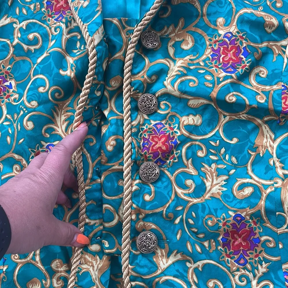 Adrianna Papèll Vintage Silk Skirt Set Green Gold 12 - Image 6