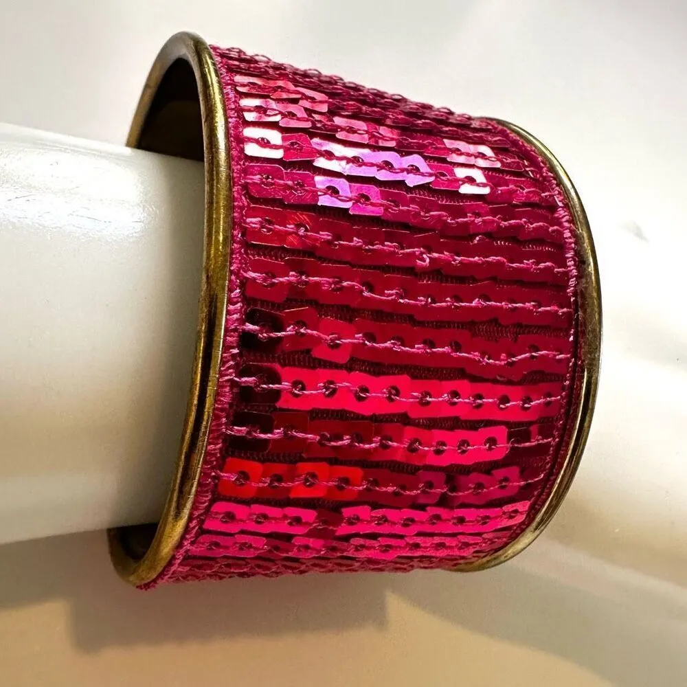 Pink sequin cuff bracelet - Image 2