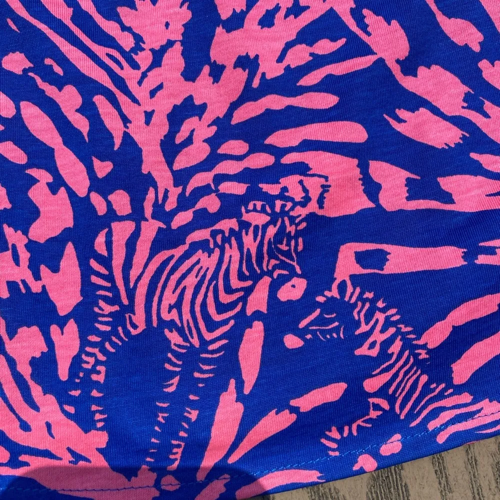 Lilly Pulitzer size 2/4 rolling in the grass blue pink strapless zebra dress - Image 3