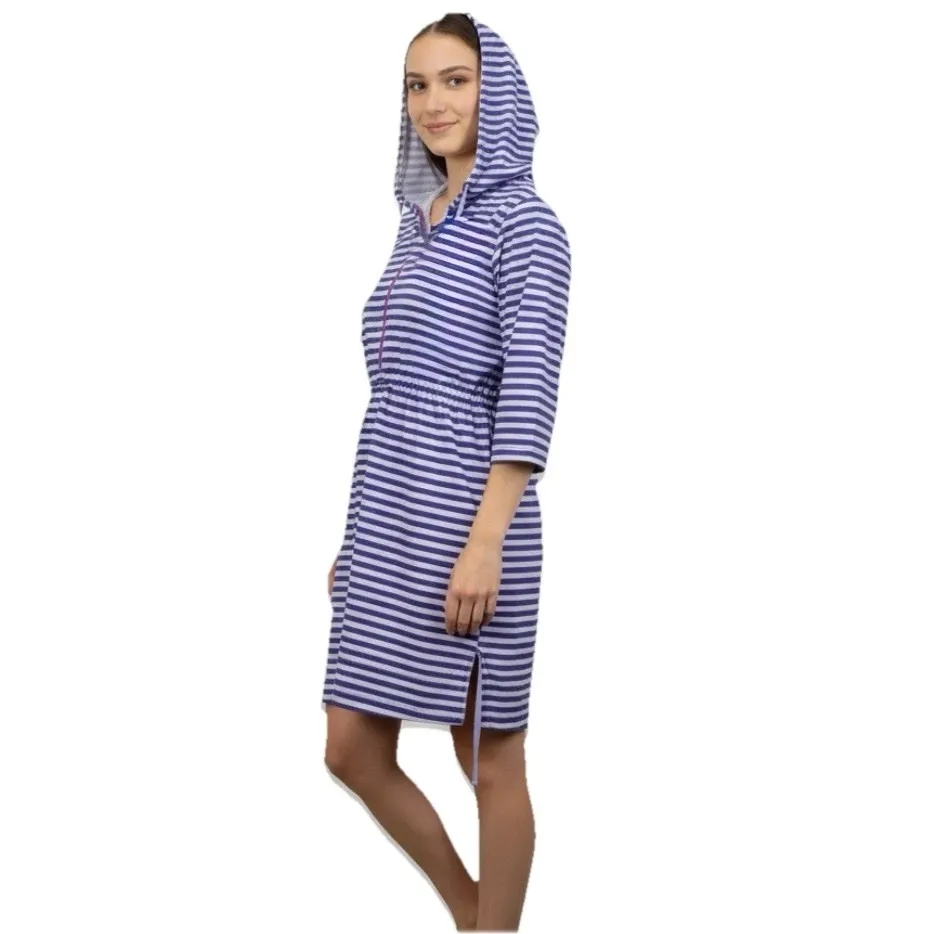 Title Nine 3/4 Sleeve Purple Striped 1/2 Zip Hooded Athleisure Dress Pockets XL - Image 2