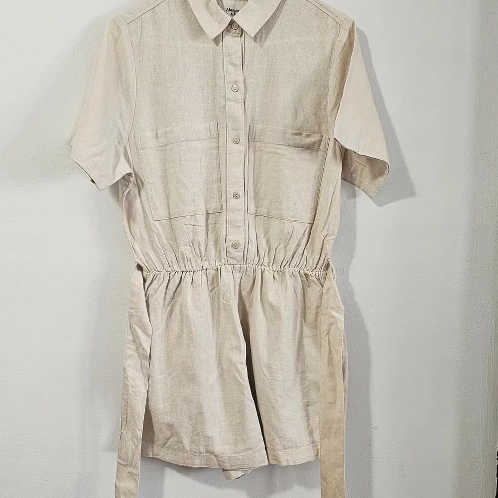 Abercrombie & Fitch Linen-Blend Utility Romper beige Size M - 159-313-00019-420 - Image 3