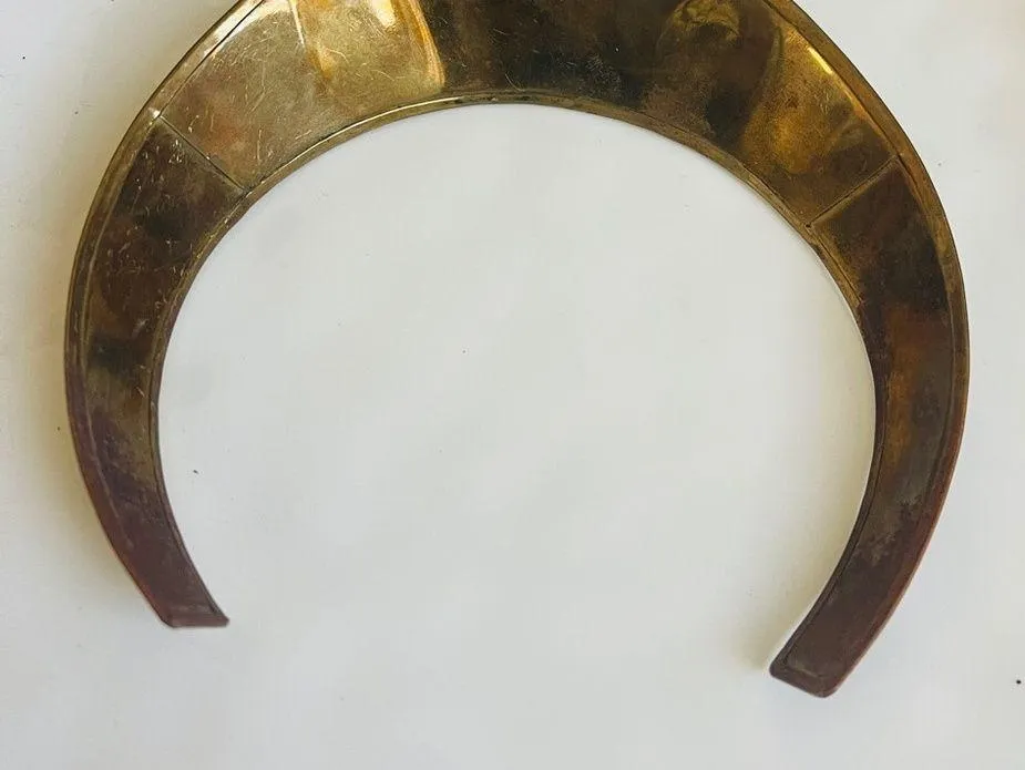 Vintage 70s Spectacular Wide Gilt and Cabochons Collar blue glass Necklace - Image 3