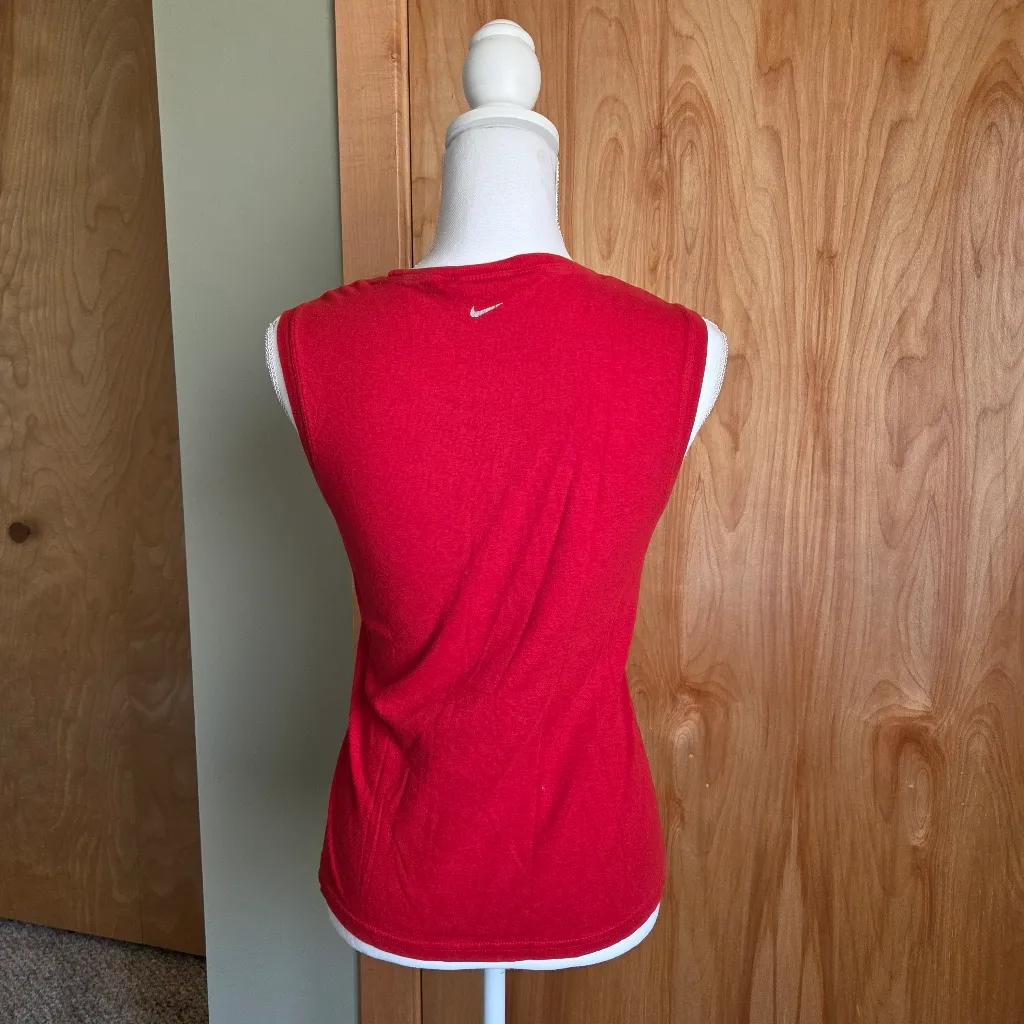 Vintage Y2k Nike Red Logo Muscle Tee - Image 3