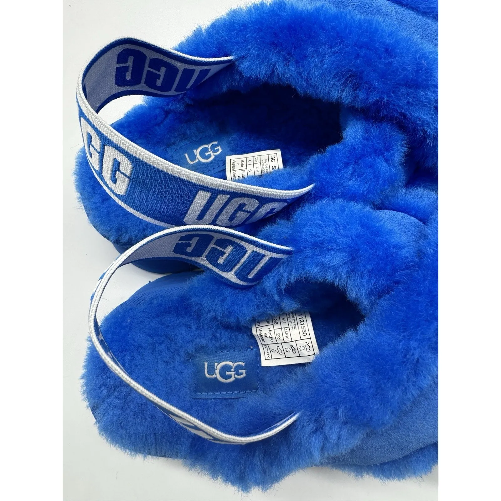 UGG Disco Cross Slide Sandals Blue Fluffy Fur Platform Shoes Women’s Size 5 - Image 7