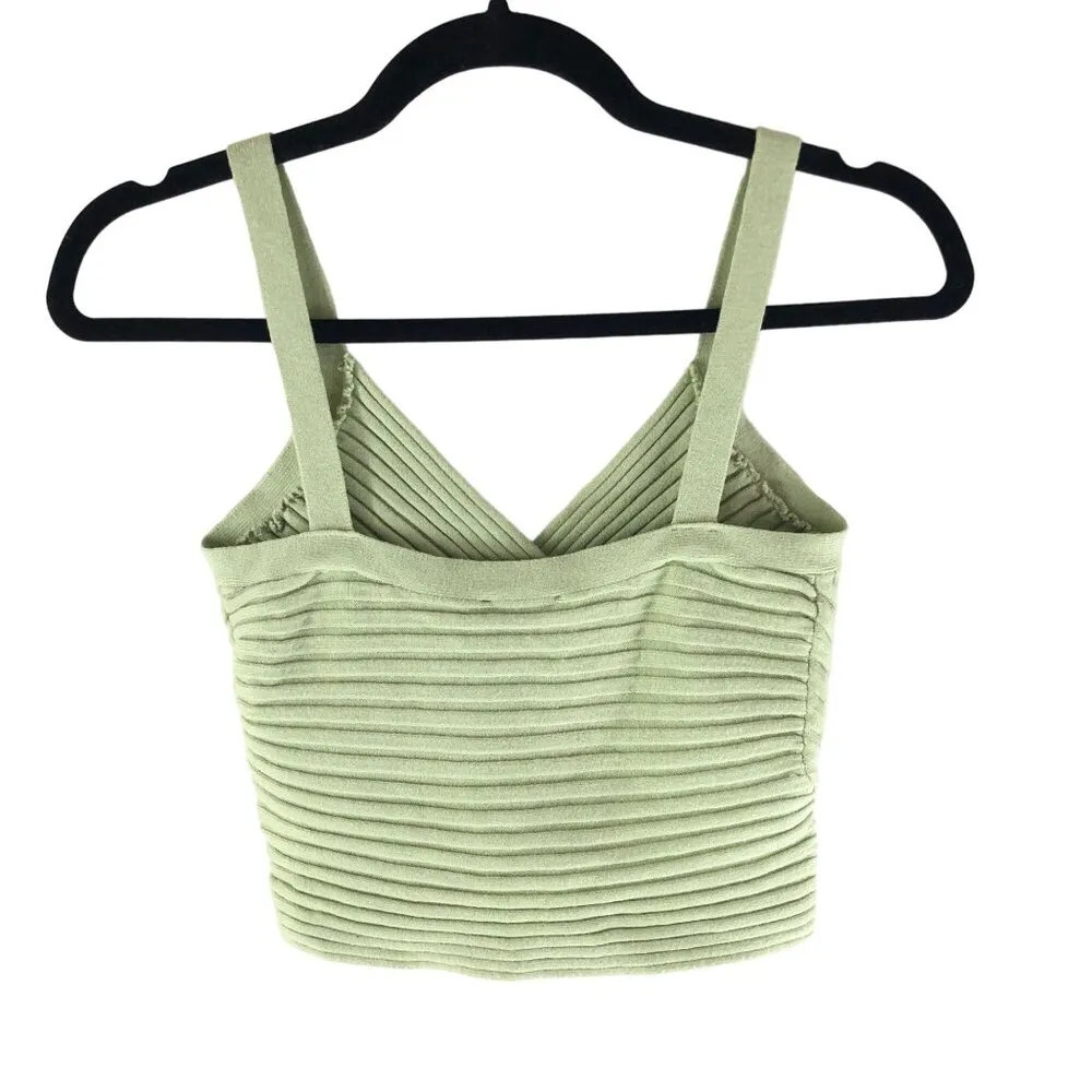 Princess Polly Womens Arlene Top Cropped Ribbed Faux Wrap Knit Green S/M - Image 2