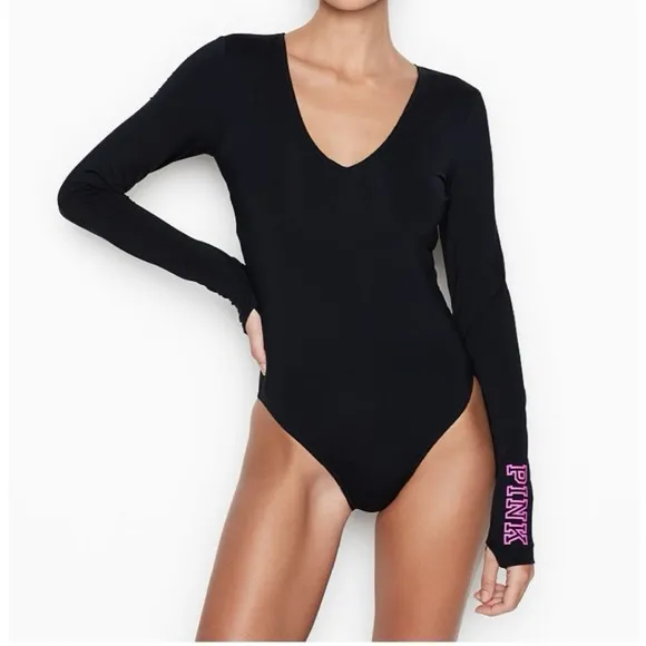 NWOT PINK Victoria's Secret Playsuit black long sleeve‎ size XS one piece - Image 6