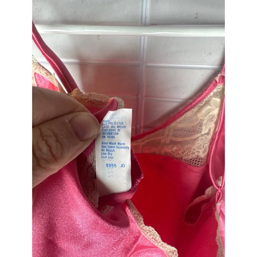 Vintage Valentino Camisole Medium Pink Cream Lace Trim Slip Tank Top Polyester - Image 7