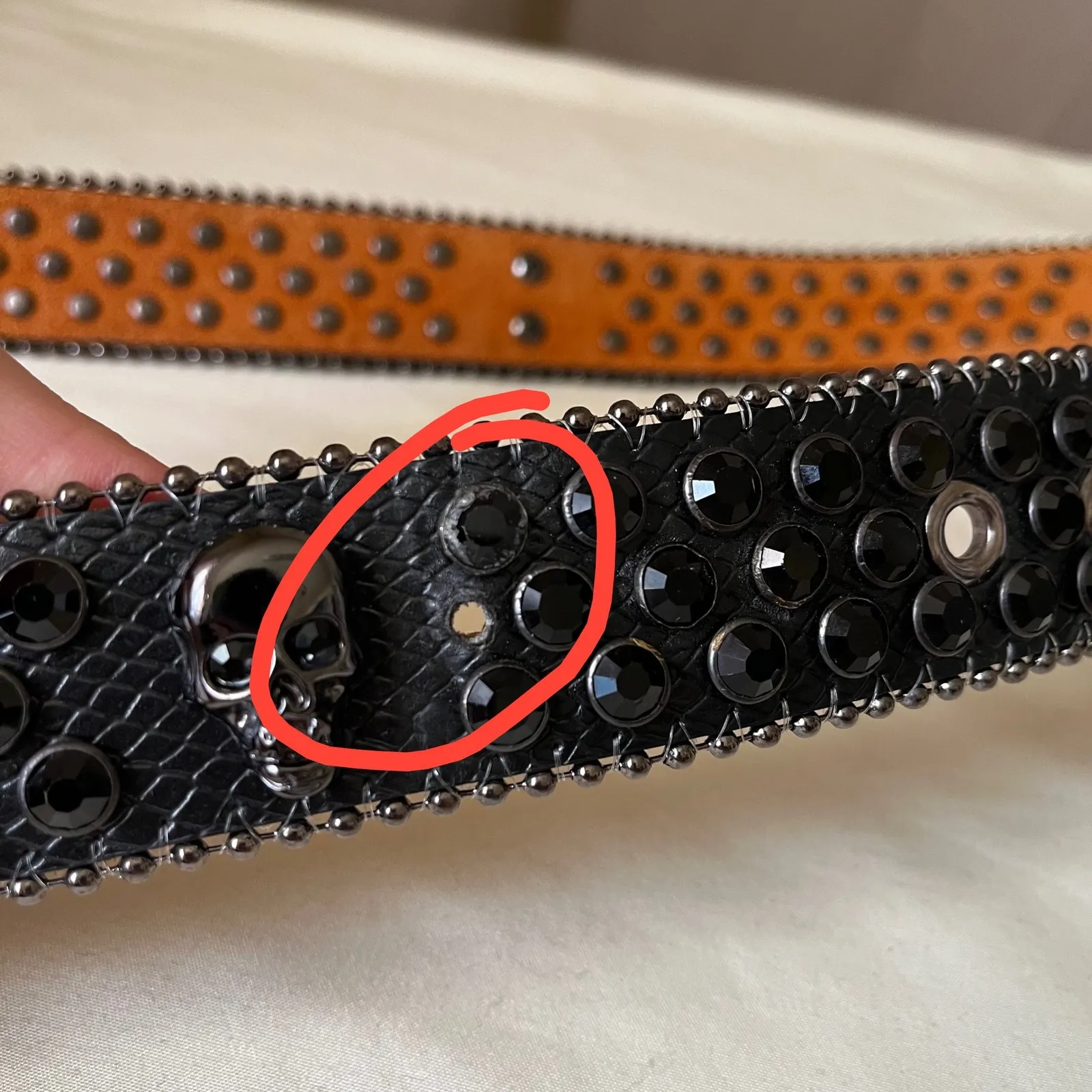 Black Rhinestone Skull Studded Western Belt XXL 1.5" Punk Rock Goth Style - Image 9