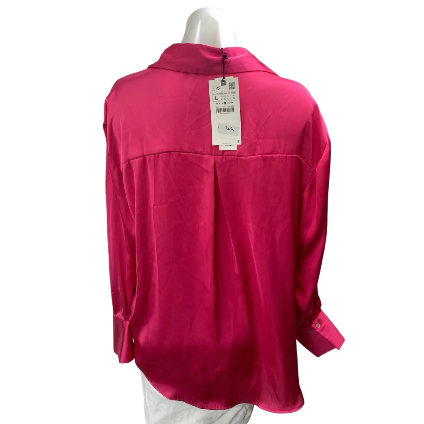 NEW Zara Women's Pink Silk Satin Long Sleeve Button Down Blouse Shirt Top Size L - Image 2