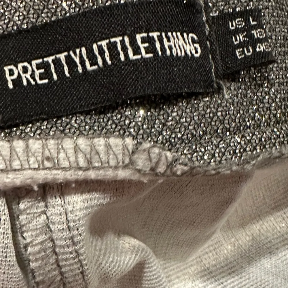 PRETTY LITTLE THING GLITTER SILVER METALLIC SHIMMER SPARKLY WIDE LEG PANTS L - Image 7