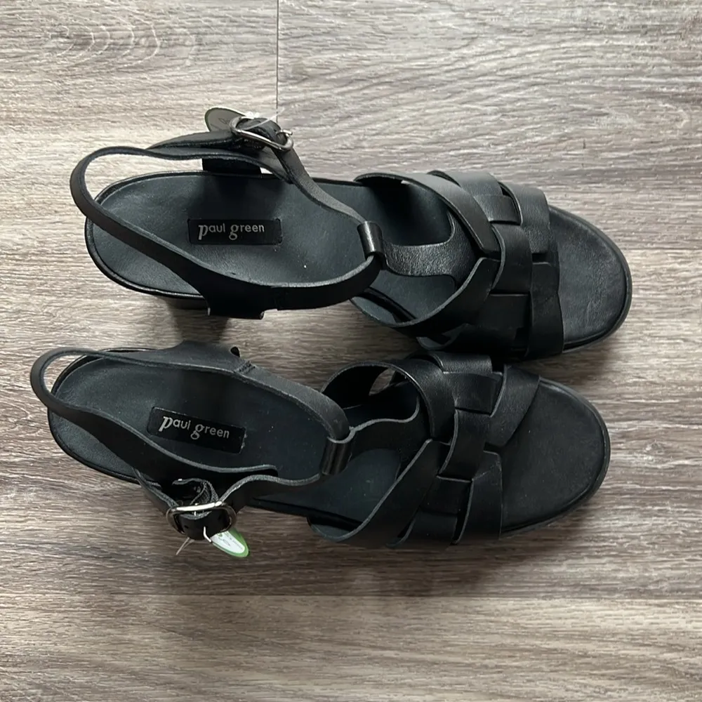 Paul Green Black Leather Sandals Women’s Platform Heels 7.5 US 10 - Image 7