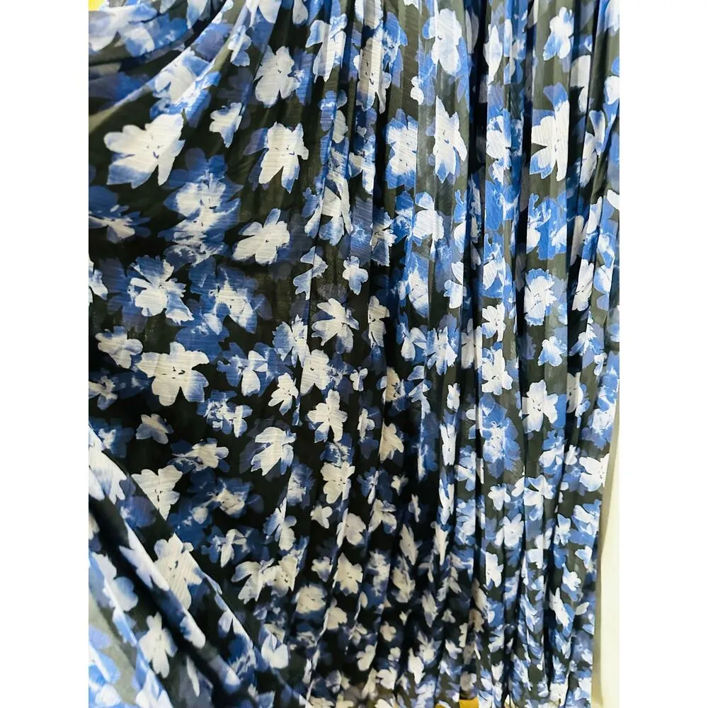 ML MONIQUE LHUILLIER Blue Black Melanie V-Neck Maxi Chiffon Dress size 6 - Image 11