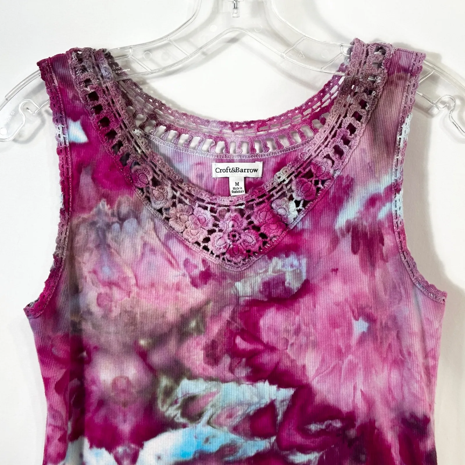 Croft & Barrow Medium Tank Top Handmade Tie Dye Crochet Sleeveless Pink Blue 453 - Image 5