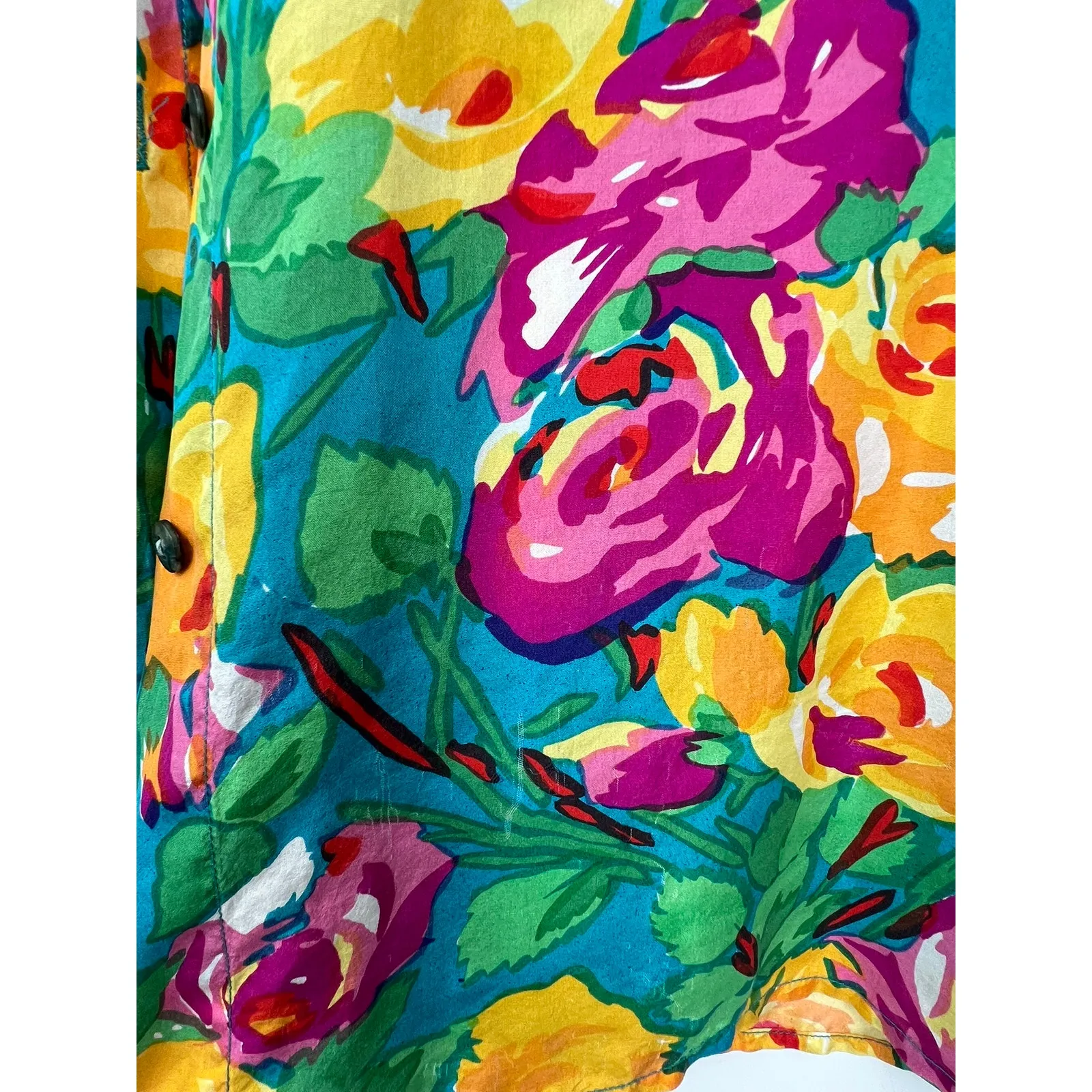 VINTAGE CLIO M 80s/ 90s Button Up Down Silk Short Sleeve Shirt Pop Art Womens Size M - Image 6