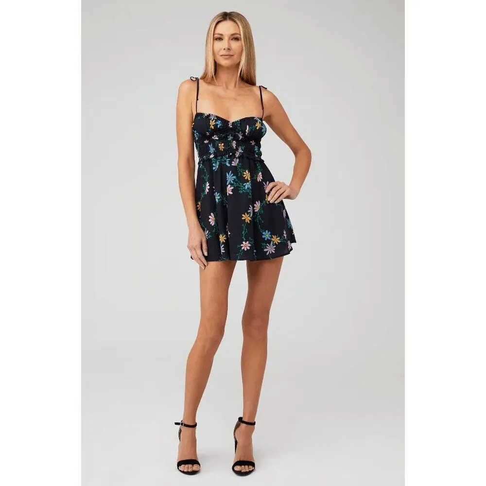 For Love & Lemons Lori Black Tie Straps Floral Spring Ultra Mini Dress Small - Image 10