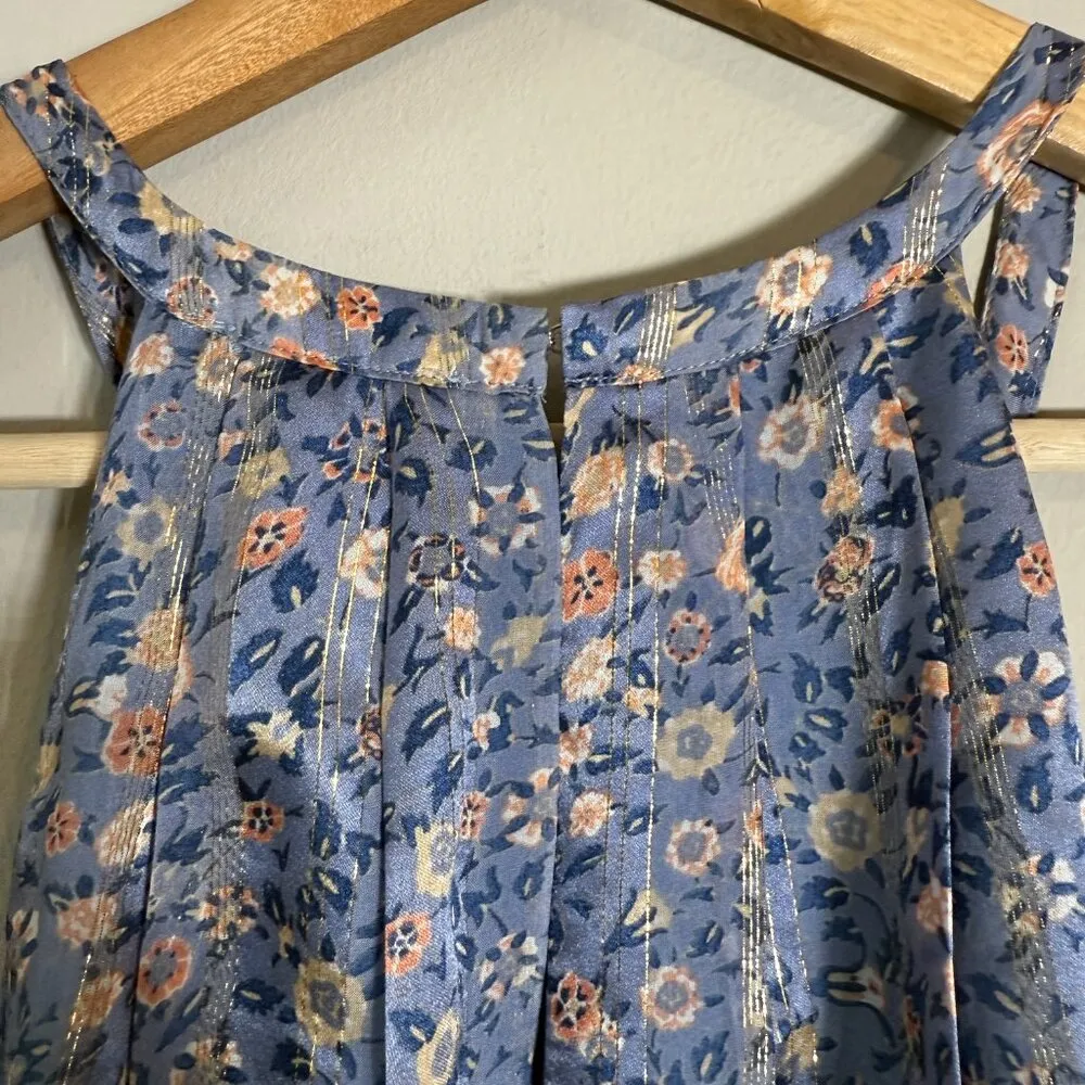 Joie Makana D Silk Floral Mini Dress Women's Medium Hyacinth Blue Metallic Party - Image 13