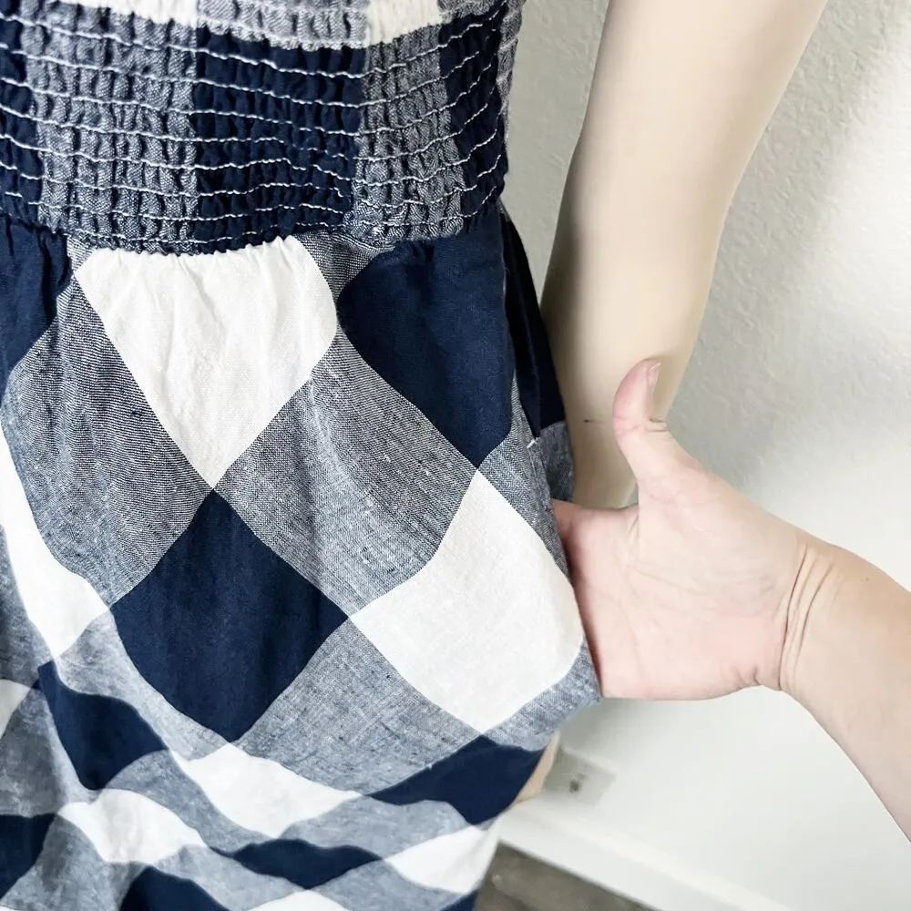 [Crown & Ivy] Navy Blue White Plaid Linen Midi Dress Tie Straps NWT Size Large L - Image 9