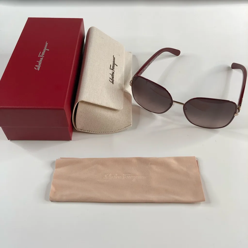Salvatore Ferragamo Authentic Women’s Bordeaux Oversized Sunglasses ~ Brand New! - Image 2