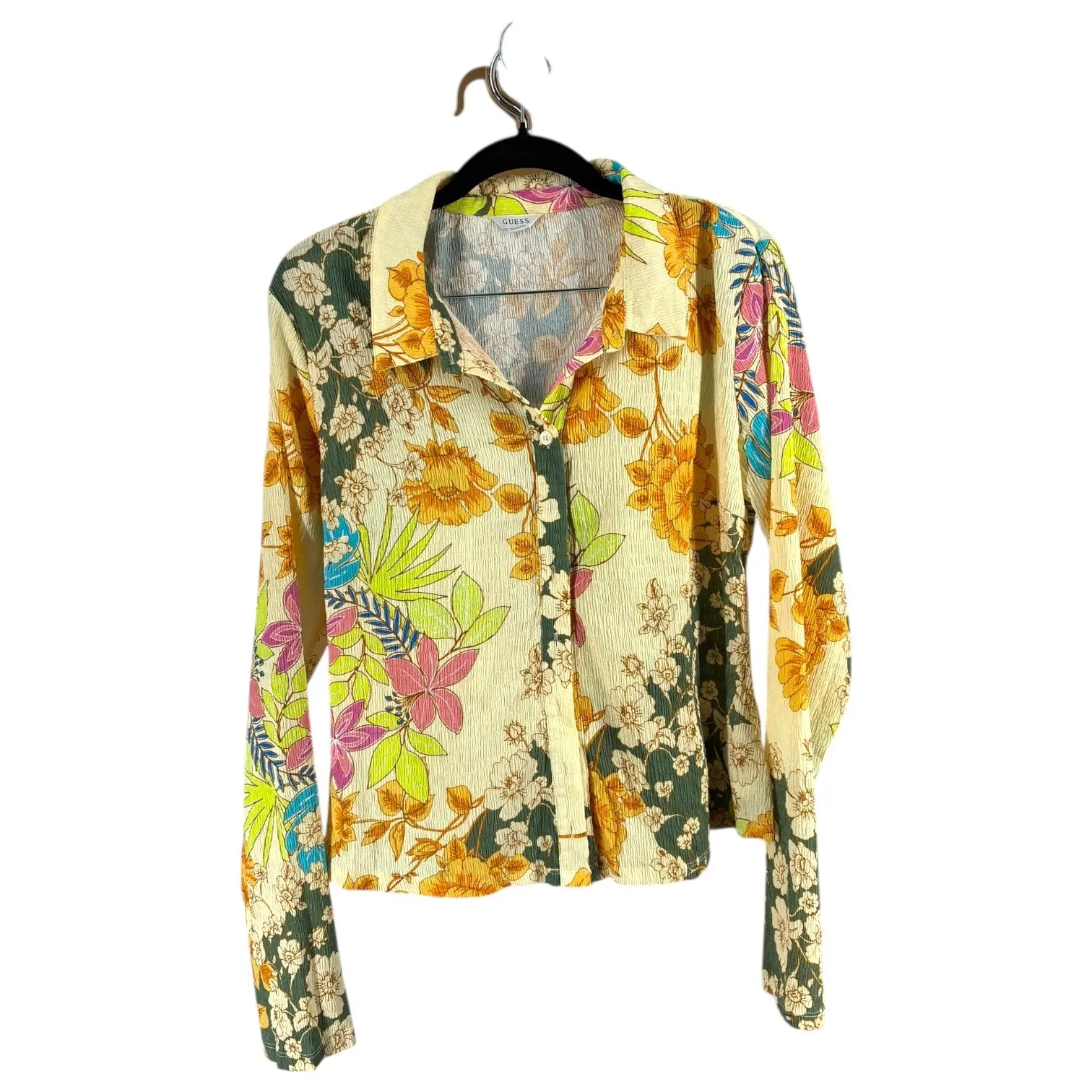 GUESS Floral Print Button Up Shirt Long Sleeve Relaxed Fit Women's Size L - Image 3