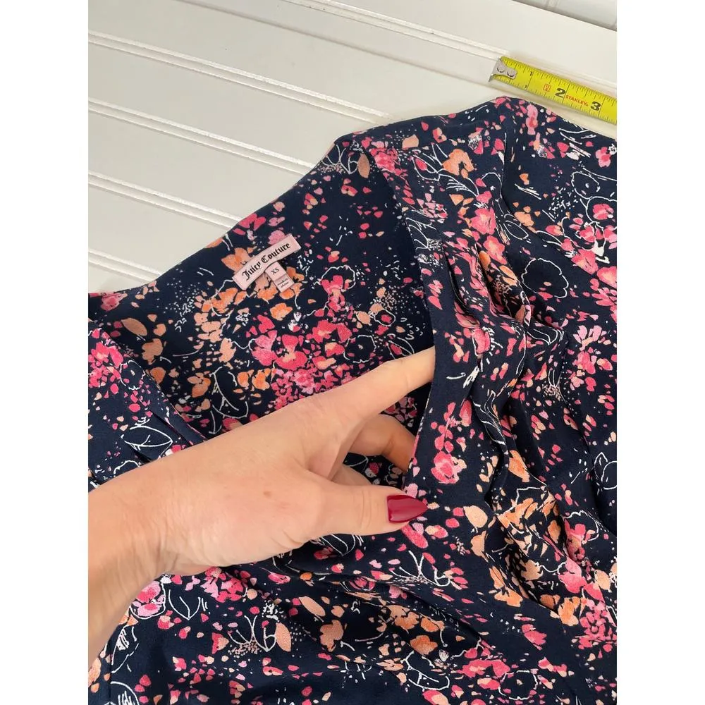 Juicy Couture Belladonna Dress Pink & Blue Floral Smocked Mini Drop Waist XS - Image 7